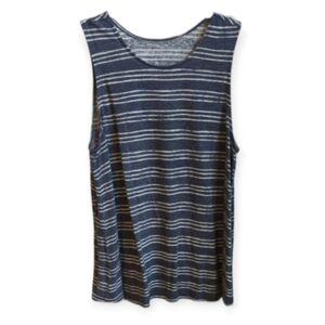 Linen Blend Tank Top Blue and White Striped